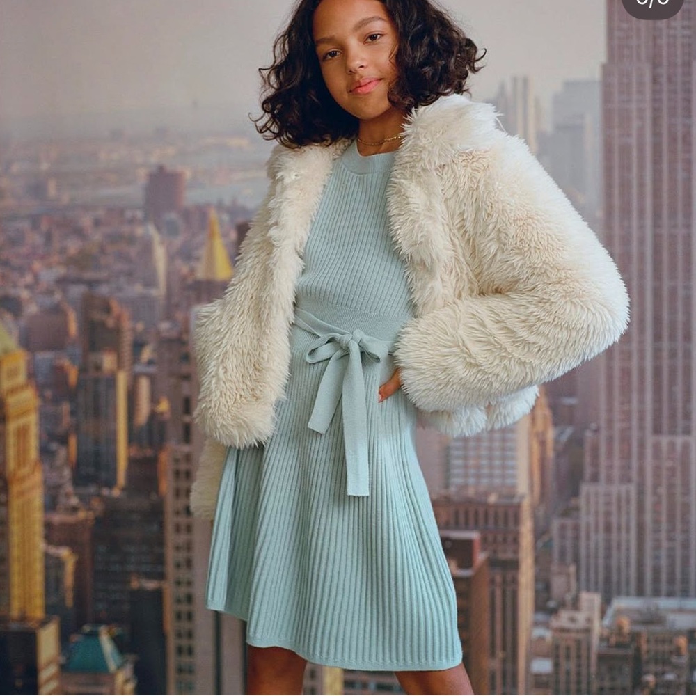 Abercrombie Kids Ribbed Belted Sweater Dress in light blue